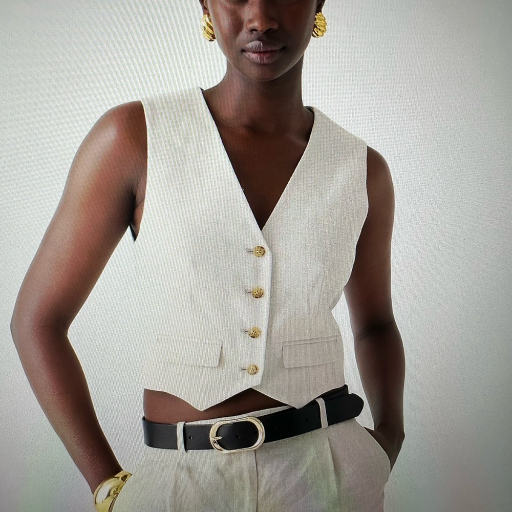 J.Crew $148 Womens Classic Vest Stretch Linen Blend White Size 2 CA761